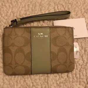 Coach Khaki and Pale Green Wristlet 💕